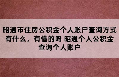 昭通市住房公积金个人账户查询方式有什么，有懂的吗 昭通个人公积金查询个人账户